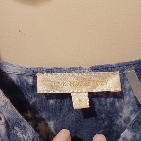 LoveShackFancy Antonella Midi Eyelet Dress in Midnight Navy Blue Hand Dye Size 8 - Picture 7 of 16